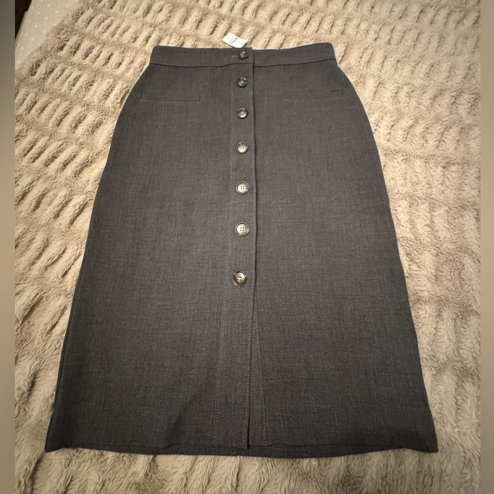 Ann Taylor Charcoal Gray Button-Front Pencil Skirt